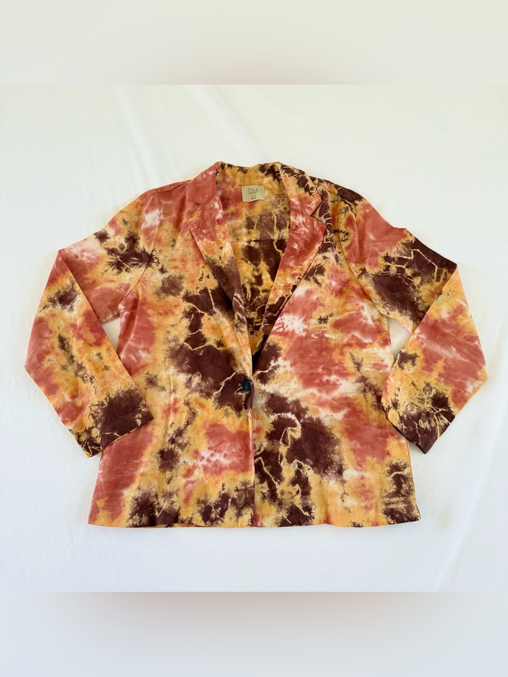 Tina Jo Linen Cotton Tie Dye Blazer Size Medium Earthy Boho Grunge Rust Jacket